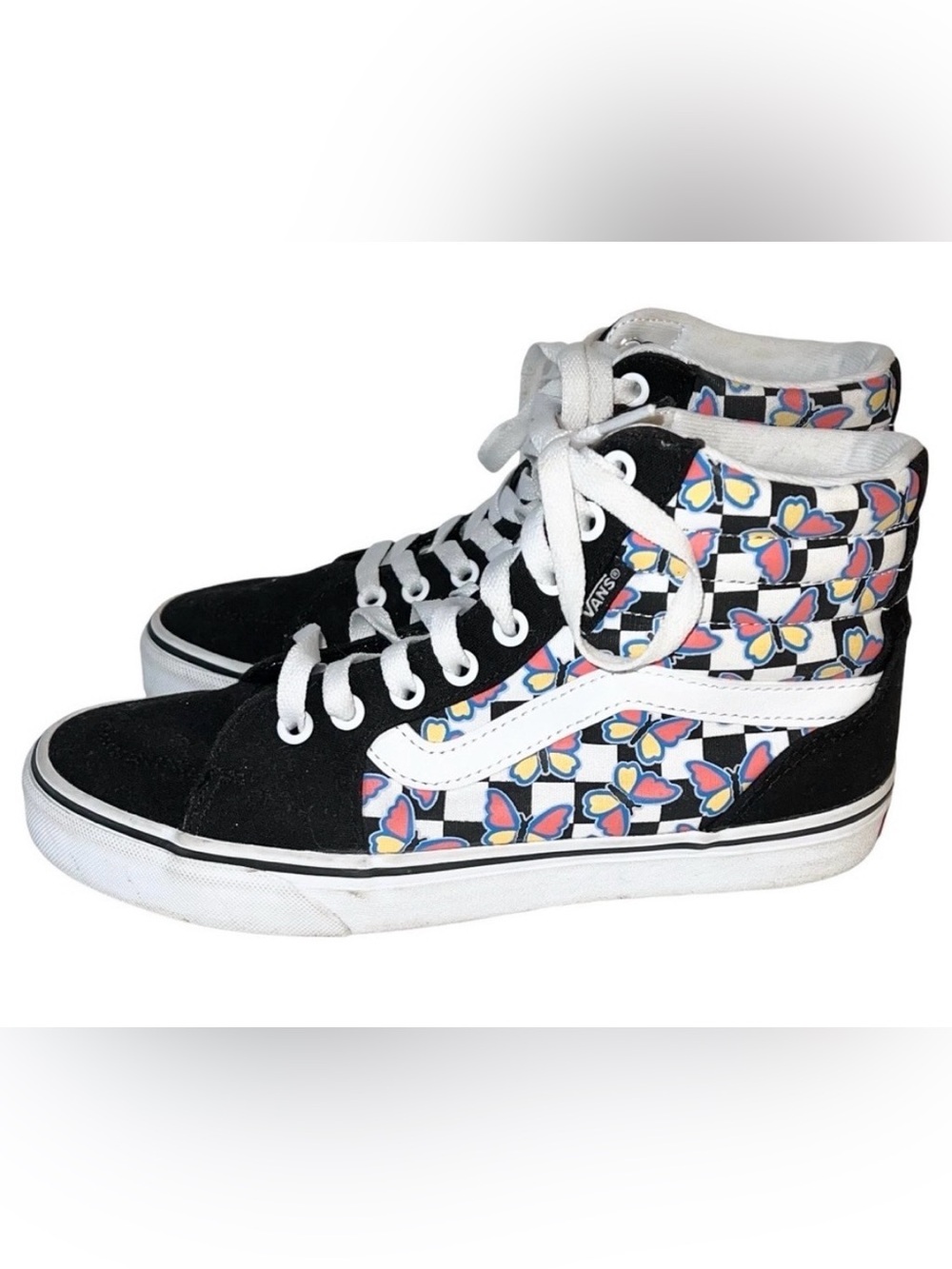 Vans Fillmore Hi Top Shoes Women’s Size 8 Black Checkerboard Butterfly Skate